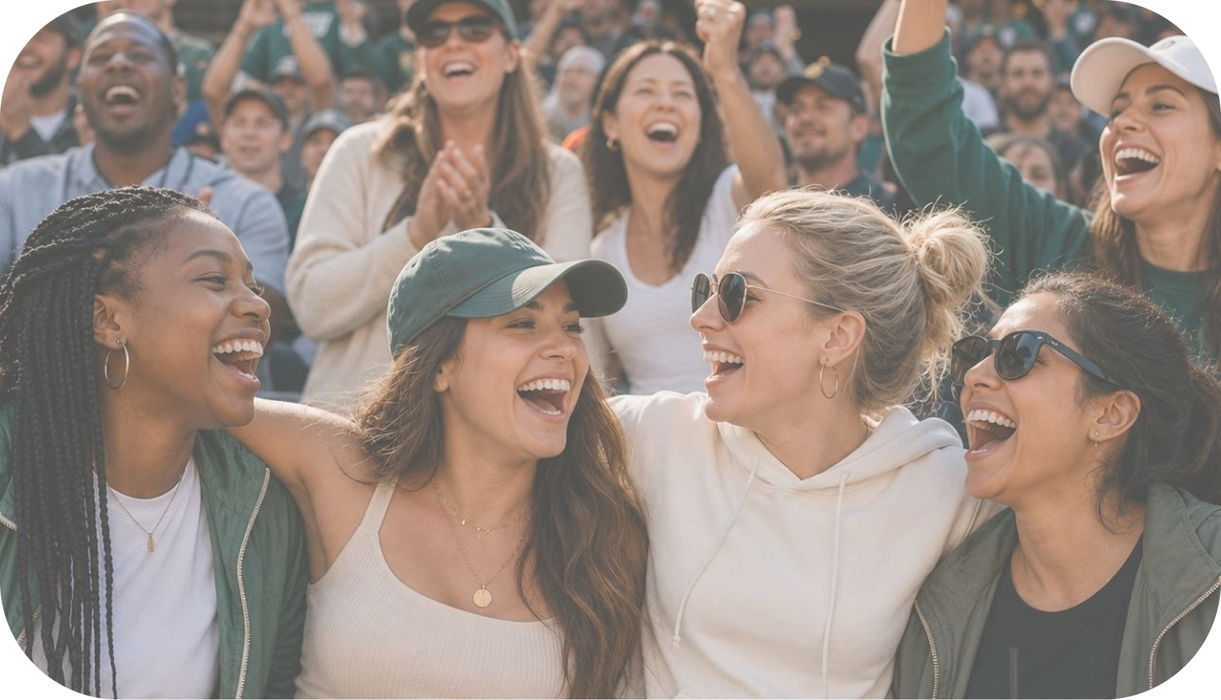 Fans cheering together at a women's sports game